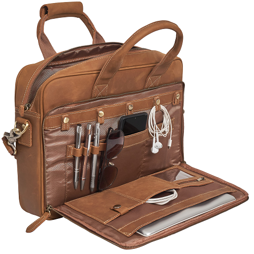 Products Luxorro Full Grain Leather Briefcases For Men in a Beautiful Gift Box, Fits 15.6" Laptop, Light Brown, 2 Compartments - B07X11YHVH - A - Luxorro