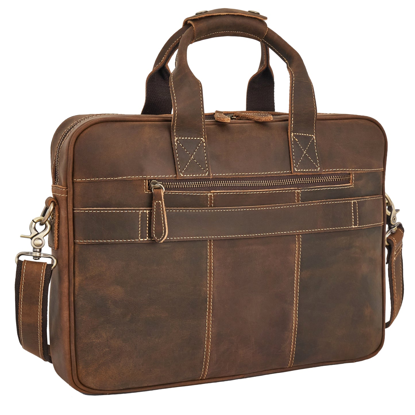 Luxorro Full Grain Leather Briefcases For Men in a Beautiful Gift Box, Fits 15.6" Laptop, 2 Compartments - Dark Brown- B08FZB9SDP - A - Luxorro