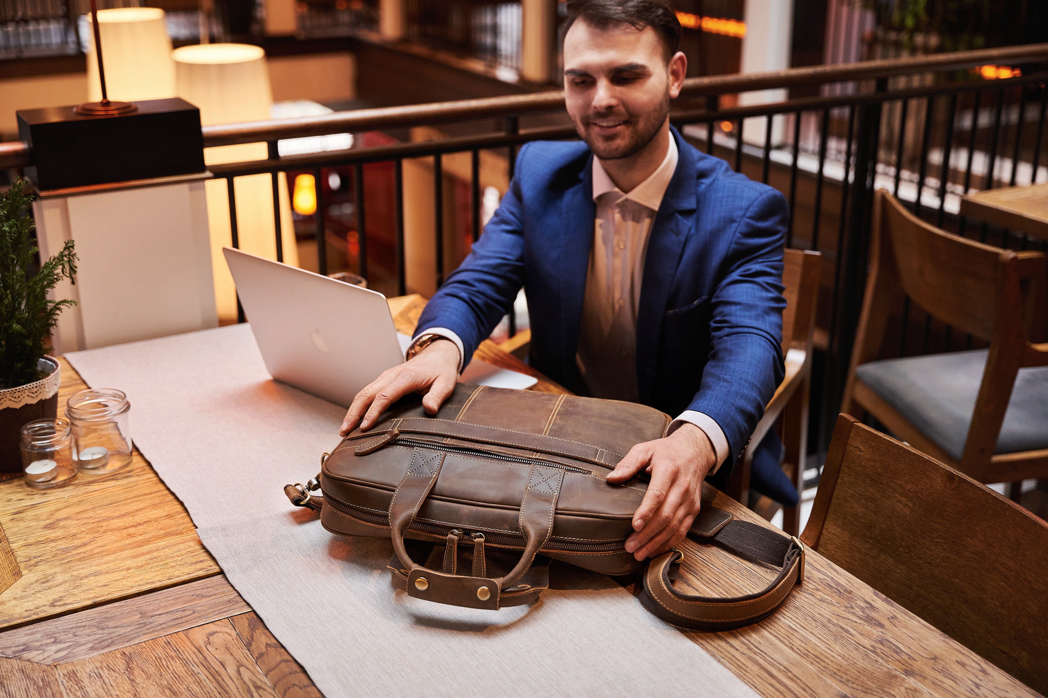 Luxorro Leather Briefcases for Men, Soft, Full Grain Leather Laptop Bag  for Men W/Hand Stitching That Will Last A Lifetime, Slim But Spacious