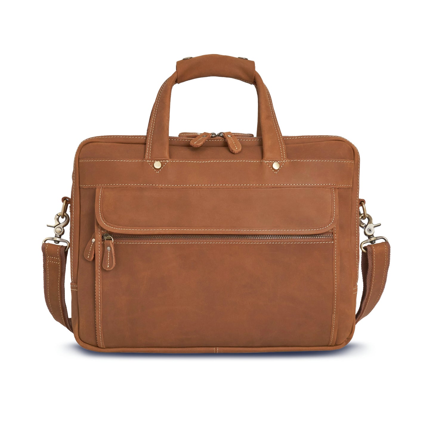 Luxorro Full Grain Leather Briefcases For Men in a Beautiful Gift Box, Fits 15.6" Laptop, Light Brown, 3 Compartments