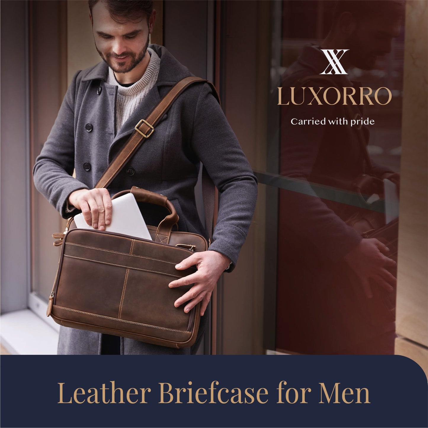 Luxorro Full Grain Leather Briefcases For Men in a Beautiful Gift Box, Fits 15.6" Laptop, 2 Compartments - Dark Brown- B08FZB9SDP - A