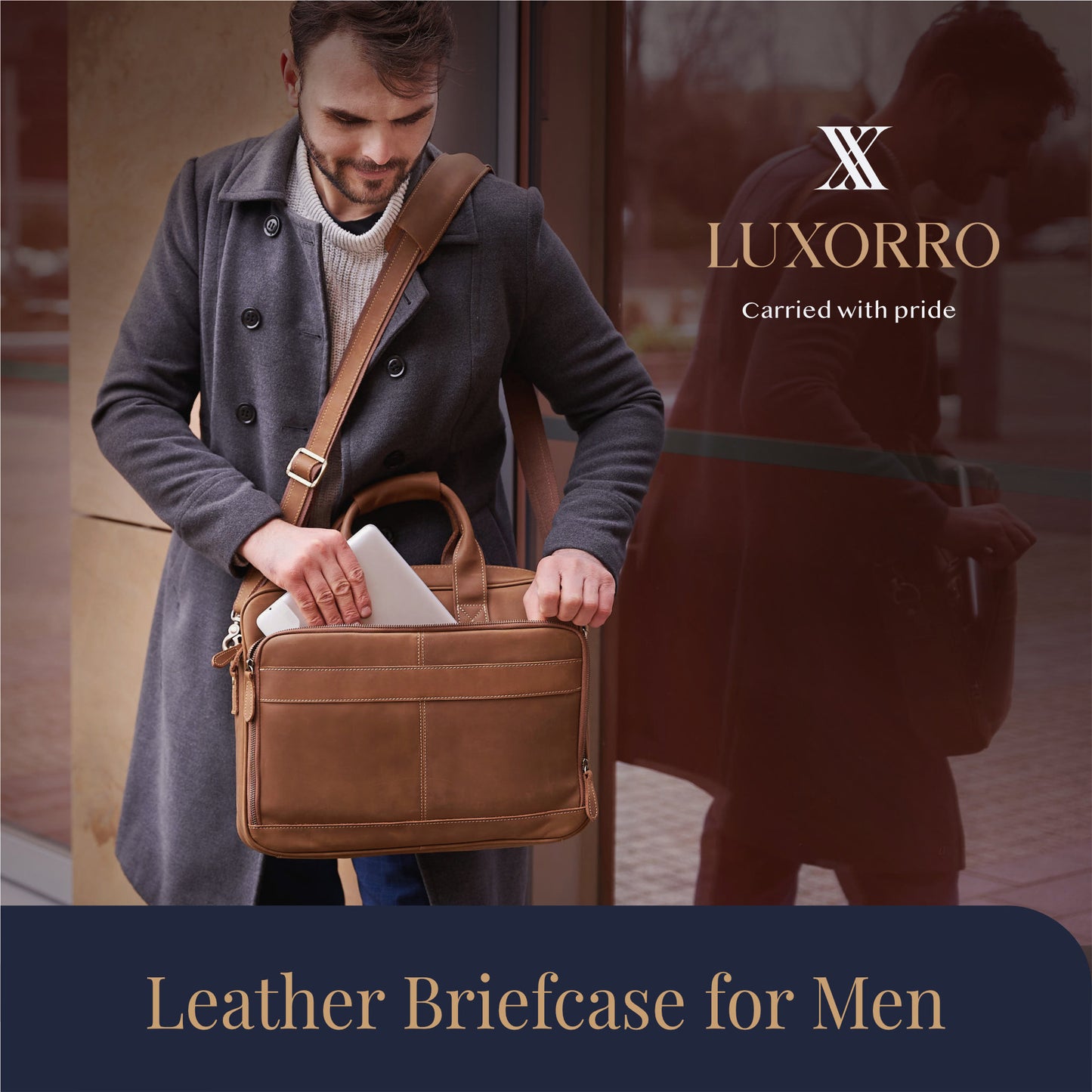 Products Luxorro Full Grain Leather Briefcases For Men in a Beautiful Gift Box, Fits 15.6" Laptop, Light Brown, 2 Compartments  - B07X11YHVH - A