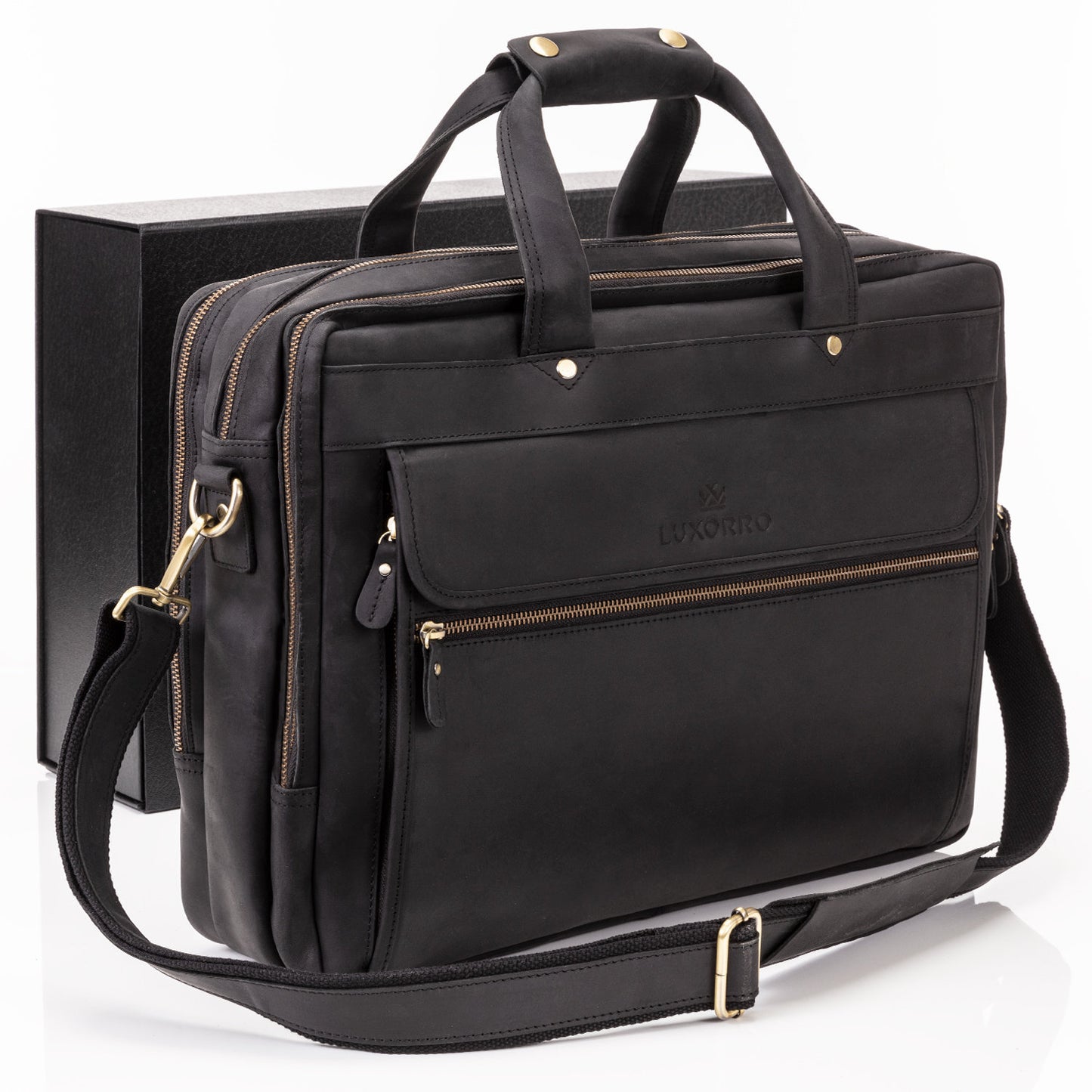 Luxorro Leather Briefcase Laptop Bag for Men – Soft, Leather Messenger Bag, Last's a Lifetime – Lifetime Warranty – Fits 14-Inch, Black - Luxorro